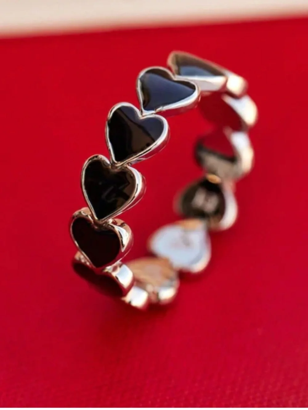 Pura Vida Love Hearts Gold Ring with Black Enamel Hearts